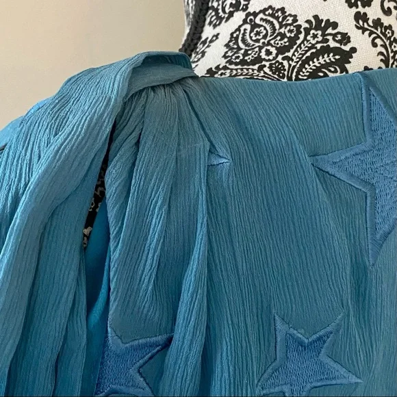 CATHERINE MALANDRINO NWT Blue Star Embroidered Silk Top Size Small - Picture 9 of 9